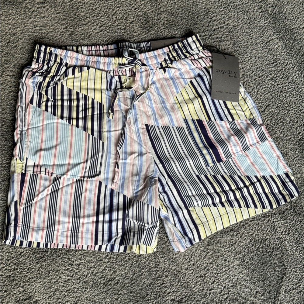 Royalty For Me Drawstring Waist Shorts. Multi Stripe. Side slash pockets. Size S